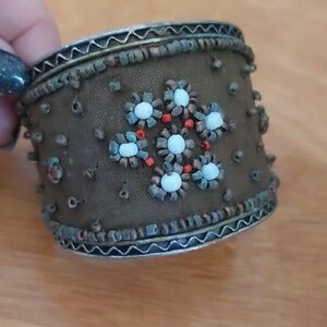 Chunky Bohemian Bead Cuff Bracelet Brown White